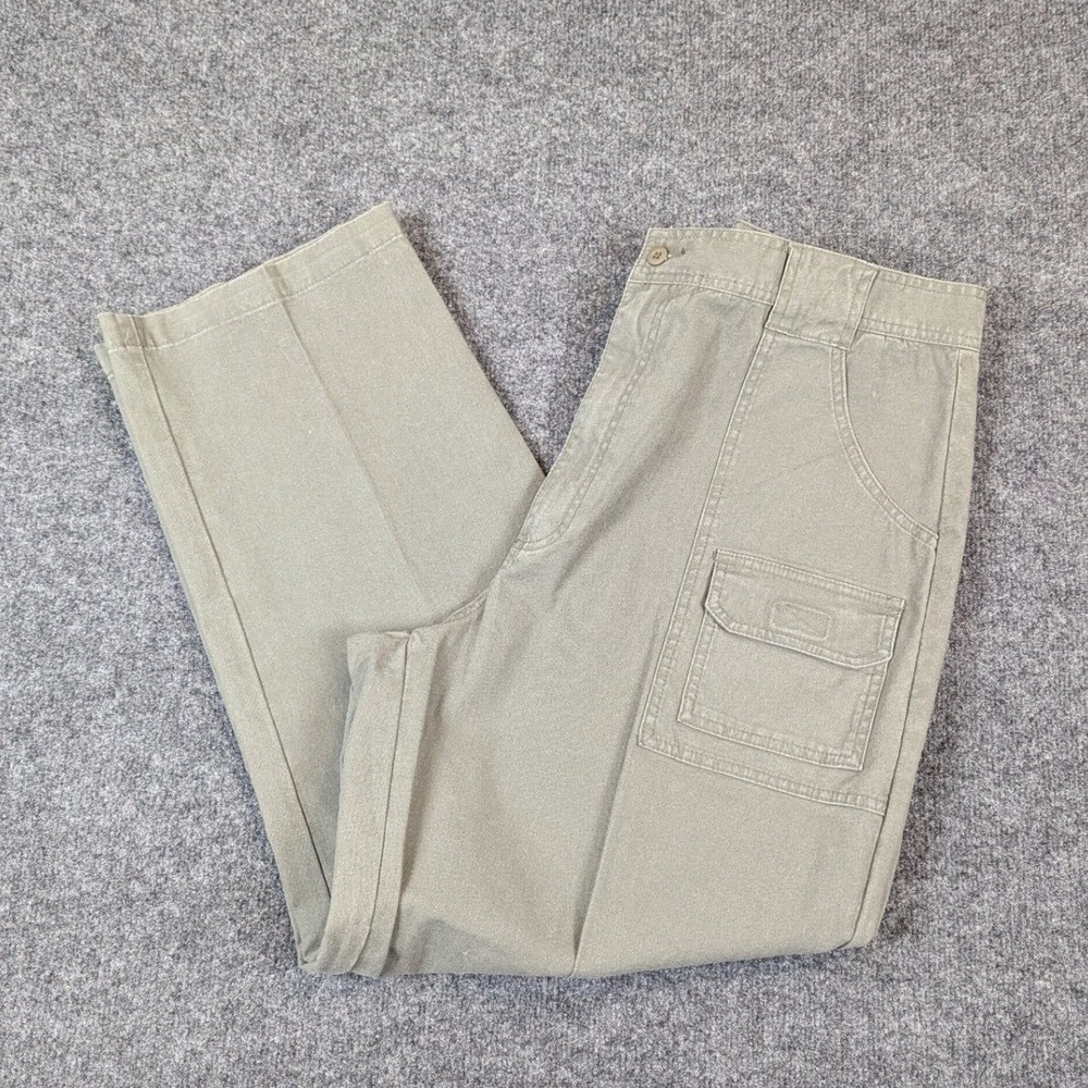 Cabelas 7-Pocket Hiker Pants Mens 40x30 Olive Green Cotton Stretch Cargo Utility